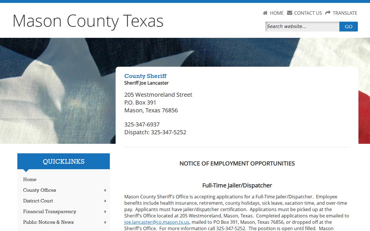 Mason County arrest records contact on the official sheriff page