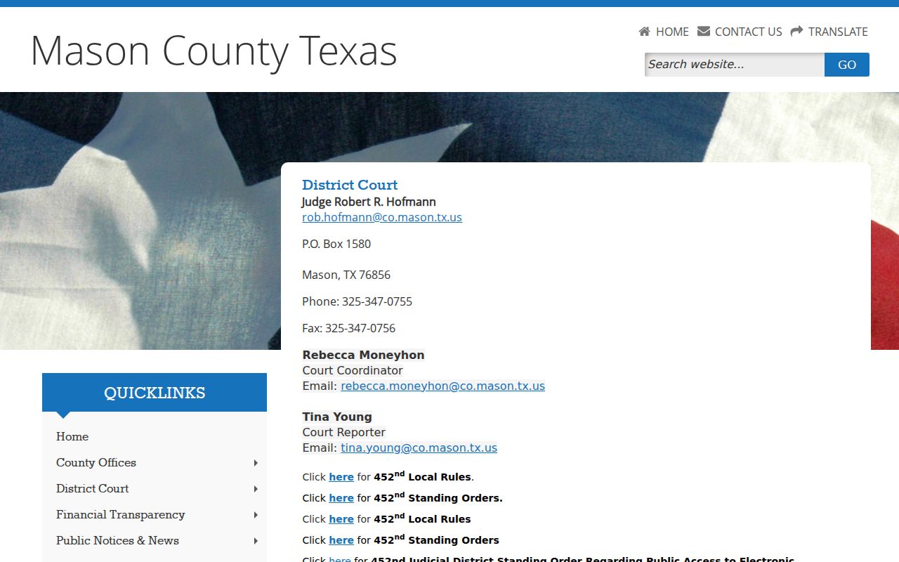 Mason County criminal case access on the 452nd District Court page