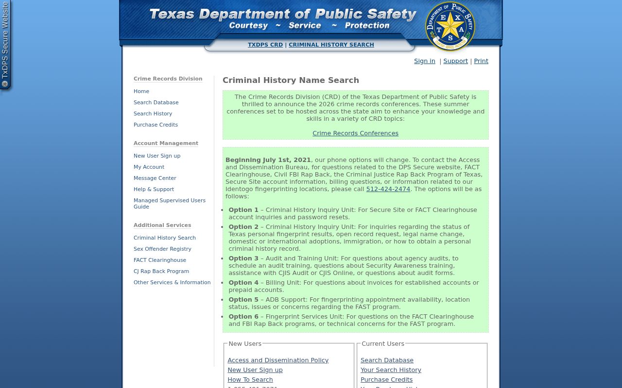 Mason County criminal history search on the Texas DPS portal